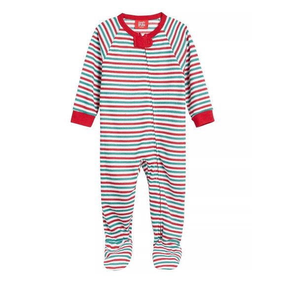 FAMILY PAJAMAS Matching Baby Thermal Waffle Holiday Stripe Footie One-Piece 12M - Picture 1 of 1
